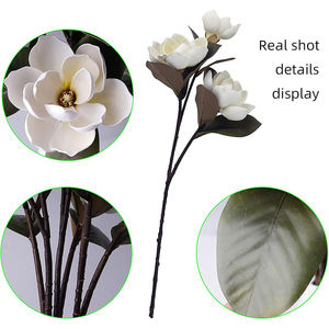 Flores de seda <span class=keywords><strong>Grandiflora</strong></span> de <span class=keywords><strong>Magnolia</strong></span> de 3 cabezas realistas de tacto suave para bodas románticas, graduación, decoraciones navideñas para el Día de la madre - Product Image 2
