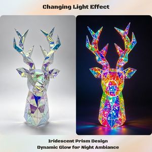 40cm LED <b>Light</b> up Deer Head Figurine <b>USB</b> Powered Prismatic Animal Sculpture Holographic <b>Night</b> <b>Light</b> for Christmas Party Decor - Product Image 4