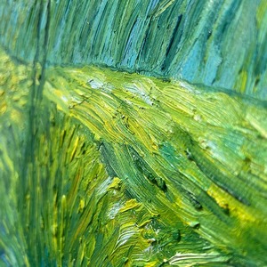 Pintura al óleo impresionista, lienzo de pradera verde, arte de pared impreso por Arte Giclee Floral envuelto para comedor - Product Image 6