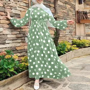 Neuestes Design Dubai Khimar Dot Printed Polyester Gown clothes Atmungsaktives muslimisches Gebets kleid Abaya Women Size M Ethnic Style