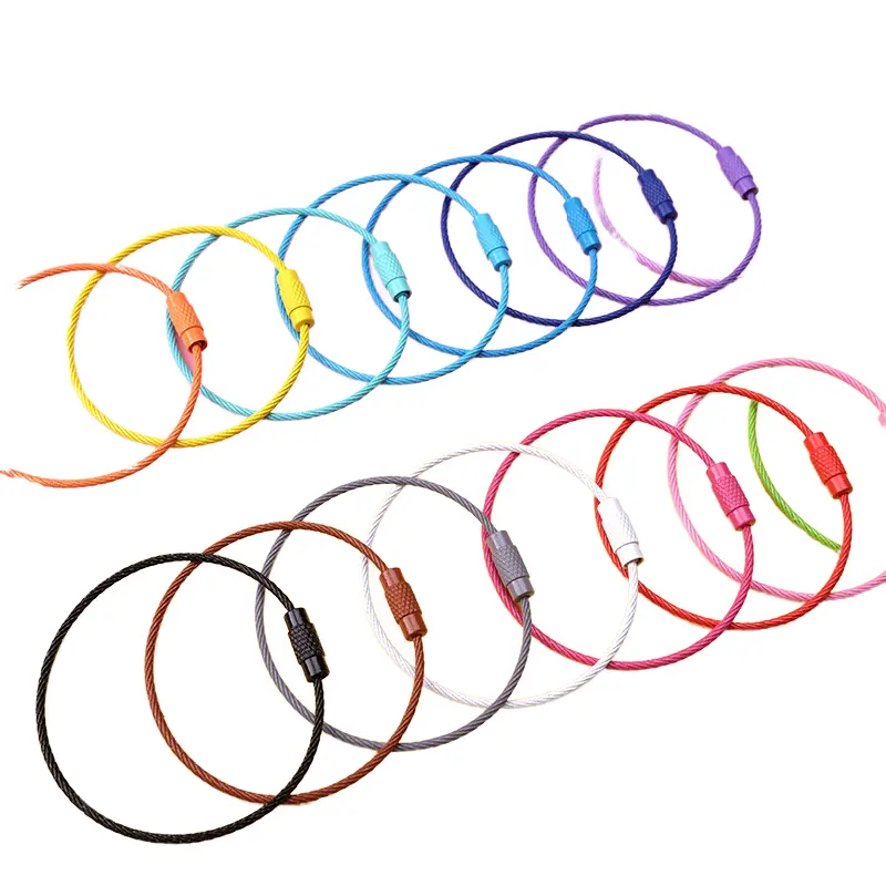 Assorted Colored Metal Wire Keychains DIY Cable Loops Stainless Steel Beadable Key Ring for Hanging Luggage Tags Key Rings