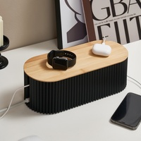 MONR Boîte de gestion de câbles en plastique moderne avec couvercle en bambou et prise de câble Organisateur de câbles pour le rangement des fils et des câbles