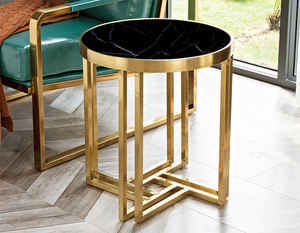 Wholesales Marble Top <b>Round</b> Corner <b>Tables</b> Luxury <b>Gold</b> Stainless Steel Frame <b>Side</b> <b>Table</b> Living Room Beside Sofa End <b>Table</b> - Product Image 2