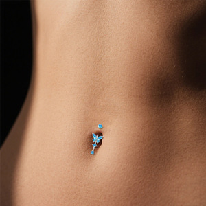 <b>Titanium</b> Alloy Butterfly Navel Ring Zircon Inlaid G23 Internal Thread Fashion Piercing Jewelry - Product Image 3