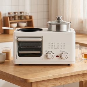 Station petit-déjeuner multifonction 4-en-1 : <span class=keywords><strong>Mini</strong></span>-<span class=keywords><strong>four</strong></span> grille-pain et grill, cuiseur vapeur, friteuse et <span class=keywords><strong>four</strong></span> à pâtisserie pour la maison - Product Image 5