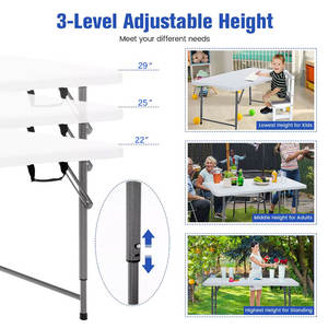 Groothandel 3-traps verstelbare hoogte plastic opklaptafel rechthoekig buiten draagbaar camping picknick opklaptafel - Product Image 4