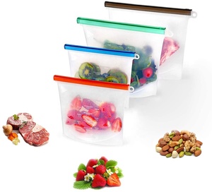 4PCs Reusable Silicone Food Storage Bags Super Thick Leak-Proof Ziplock Bags BPA Free Silicone Bags for Food Storage