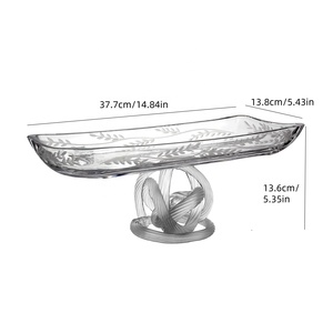 طبق مستطيل مصنوع يدويًا من الزجاج الكريستالي مع شكل عقدة تصميم قاعدة مخطط للمنزل والحفلات والفنادق والمطاعم والحلوى الفاكهة التي تقدم - Product Image 2