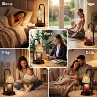 Lampe chauffe-bougie noire décorative avec abat-jour en verre sculpté, cadre métallique, contrôle de la minuterie et variateur d'intensité, avec 2 ampoules, cadeau de Noël