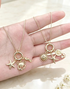 Wholesale Jewelry Style Exquisite Link <b>Chain</b> Joyeria Sun Flower Sea Star Multi-Element Charms Pendant Necklace - Product Image 2