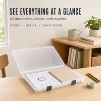 Boîte de rangement en plastique transparent PP, format A4, pour dossiers, 36x24x3,5 cm, couvercle à charnière, 2 clips de fermeture, organiseur de bureau pour papier et travaux manuels