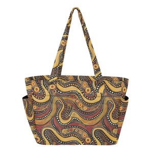 Australian Aboriginal Traditional Dot Art Custom Logo Women Shoulder <b>Bag</b> <b>Long</b> Strap Quilted Polyester Tote <b>Bag</b> with Zipper - Product Image 1