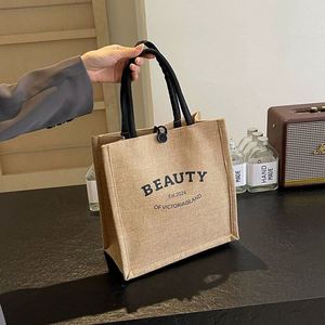 Wholesale Simple Jute Tote Bag Environmentally Friendly Shopping Bag with Zipper Large Capacity Tote Bag - Product Image 2