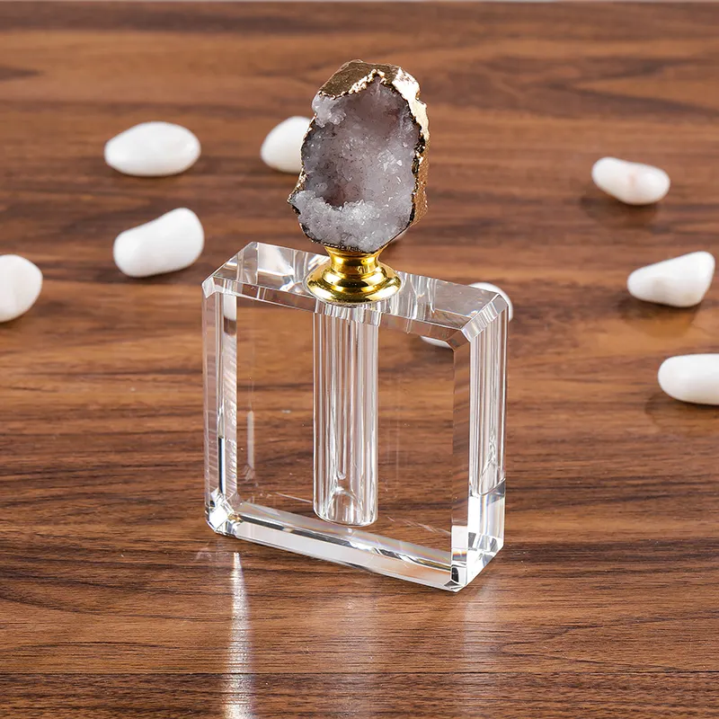 Bouteilles de Parfum d'agate de gemme faites à la main bouteille de Parfum carrée en cristal de pierre naturelle de Quartz