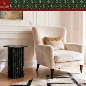 Table d'appoint en marbre GOLDKING, noir et blanc veiné, pour salon, chambre à coucher, design moderne avec rainures verticales polies sur mesure - Product Image 6