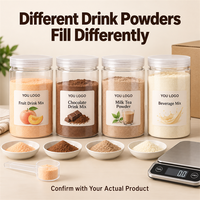 Emballage personnalisé pour poudre de boisson, pot en PET transparent à large ouverture avec couvercle pour mélange de fruits, chocolat, lait, thé, boissons, vente en gros