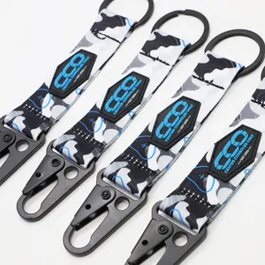 Wholesale outdoor climbing Keychain Sublimation and Rubber Patches Polyester Motorcycle Key lanyard Racing Car Short Lanyard