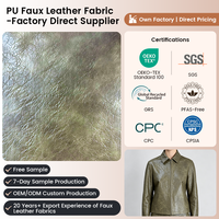 Tissu en cuir PU froissé robuste couleur olive, 1,1 mm, pour vêtements, manteaux, uniformes, extérieur, 138 cm, tissu en cuir hydrofuge