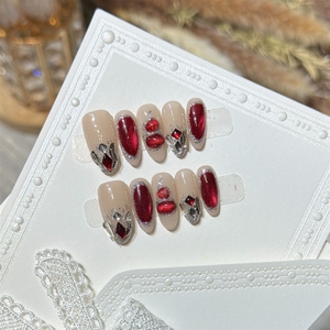 <span class=keywords><strong>Uñas</strong></span> Postizas Acrílicas Hechas a Mano de Alta Calidad con Diseño de Calabaza de Ojos Rojos, Venta al por Mayor - Product Image 1