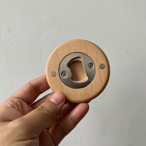 7cm Round Wooden Beer Bottle Opener with Magnet for Refrigerator - Product Image 1