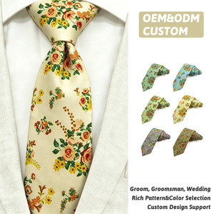 Corbatas <span class=keywords><strong>de</strong></span> Algodón para <span class=keywords><strong>Hombre</strong></span>, Color Blanco Crema, con Diseño <span class=keywords><strong>de</strong></span> Pequeños Ramos <span class=keywords><strong>de</strong></span> Rosas, Personalizadas - Product Image 1