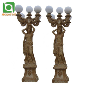 Statue de <span class=keywords><strong>lampe</strong></span> de dame de décoration de jardin extérieur <span class=keywords><strong>en</strong></span> <span class=keywords><strong>marbre</strong></span> blanc naturel sculpté à la main - Product Image 1