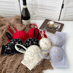 Sujetador de Encaje Sexy con Bordado, Escote Pequeño Fruncido, <span class=keywords><strong>Sin</strong></span> Aro, con Relleno, Estilo Puro Deseo para <span class=keywords><strong>Chicas</strong></span> - Product Image 2