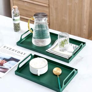 Plateau rectangulaire vert foncé minimaliste scandinave pour la décoration du salon et l'exposition d'un service à thé, couleur unie, en fer forgé - Product Image 3