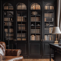 Bibliothèque Classique de Luxe en Bois avec Portes Vitrées Cintrées, Étagères à Six Niveaux, Rangement Écologique et Durable pour Salon