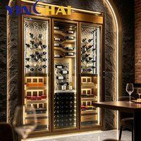 YINGHAI Armoire à vin double zone en acier inoxydable sur mesure avec étagères en bois et éclairage LED pour villa et bar à domicile
