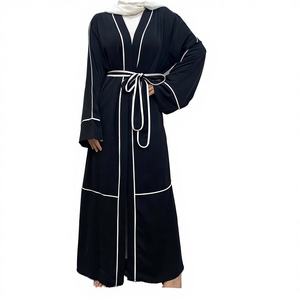 Abaya Abierta de Poliéster Modest para Mujer, Estilo Dubái, en Oferta, Negra y Blanca con Cinturón a Juego, Nueva Moda Diaria 2023 - Product Image 2