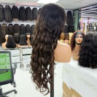 Peluca de Cabello Humano Vietnamita 100% Virgen al por Mayor, 34 Pulgadas, Grado 12A, Ondas Oceánicas, Encaje Doble, Sin Pegamento