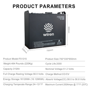 Wiren F51315 51.2V 315Ah Battery | 16.128KWh Deep Cycle | 6000 Cycles | -20~60 | for Solar Industrial <b>Energy</b> - Product Image 6
