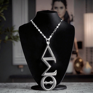 Brand New Trendy Minimalist Accent Delta Sigma Theta Letter Design Stainless Steel Greek DST <strong>Charm</strong> <strong>Silver</strong> Plated Necklace - Product Image 5