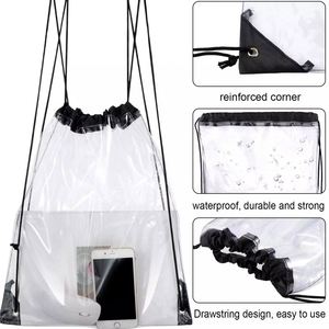 Customized Waterproof Clear Pvc <b>Backpack</b> Transparent Gym Stadium Approved <b>Drawstring</b> Bags With Pocket Unisex Bag - Product Image 4