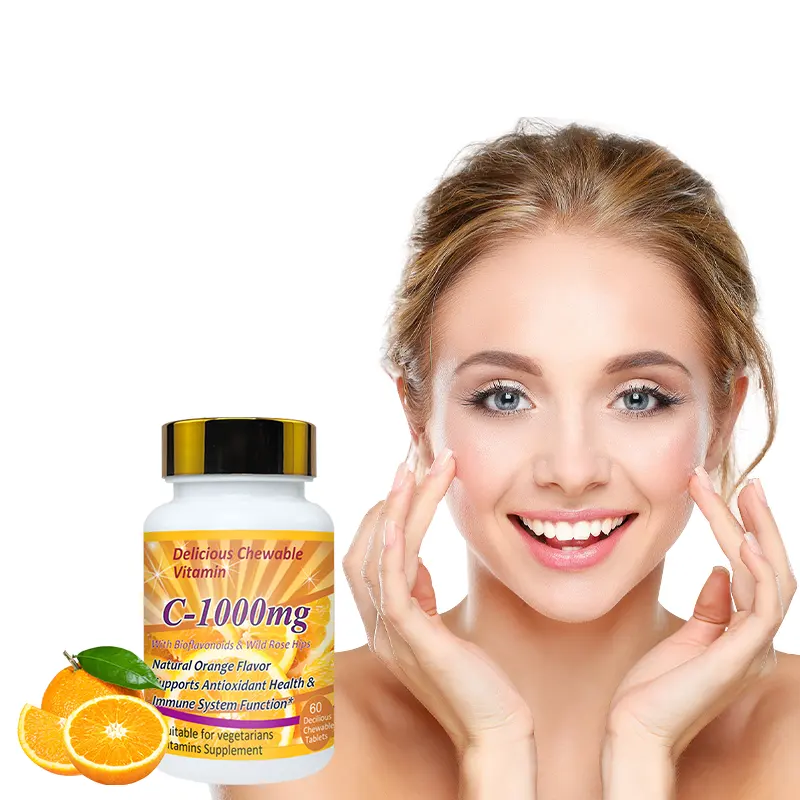 Жевательные таблетки с апельсиновым вкусом для отбеливания кожи, таблетки с глютатионом и витамином C, 1000 мг