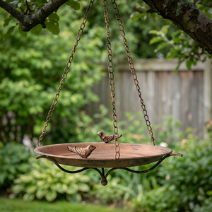 Mangeoire à oiseaux suspendue en métal, décoration pour balcon et jardin, prix le plus bas garanti, look vintage rond - Indian Home Crafts - Product Image 2