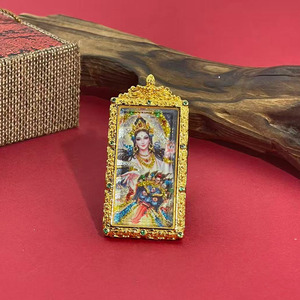 Collier pendentif Thangka Manjusri Bodhisattva doré et peint à la main pour hommes et femmes, collier Zajila <span class=keywords><strong>Mo</strong></span> Spirit du Renard à neuf queues - Product Image 4