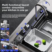 Évier de cuisine KEGAO en acier inoxydable 304, avec affichage numérique à 5 touches, robinet cascade double, pour lavage de légumes, design de luxe