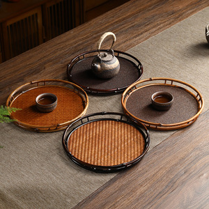 Bandeja de té tejida a mano de bambú, tapete redondo de ratán para juego de té Kung Fu, bandeja de almacenamiento para el hogar, uso para el té de la tarde - Product Image 1