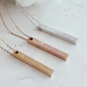 2023 Personalized Engraving 3D Vertical Bar Necklace Custom inscribe multiple sides Y Necklace 18k gold plated Women Men Jewelry