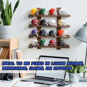 Wooden Multi Layer Mini Helmet Display Rack 4 Layers Wall Mounted <b>Shelf</b> For Garage Storage - Product Image 2
