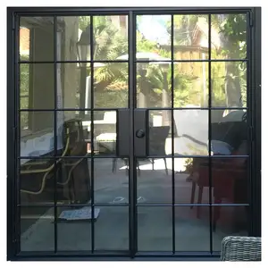 Prima Honesty Supplier Wrought Iron Entry Entrance Door Interior Matt Black Frame Clear Glass Slim Iron Door