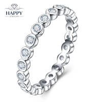 Bague d'éternité en argent S925 avec moissanite ronde de 2 mm, couleur D, VVS, 0,6 carat total, plaqué or blanc 14 carats, style coréen, bijoux de mode