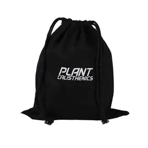 Bolsas personalizadas de lona com cordão, sacos de algodão pretos da moda para embalagens com impressão de logotipo