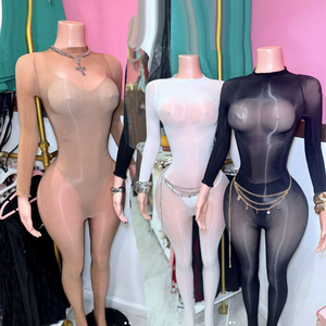 <span class=keywords><strong>Body</strong></span> de Encaje sin Costuras con Abertura en la Entrepierna, Mono de Manga Larga, Brillante, Erótico, Medias de Seda Suave, Disfraz de Mujer - Product Image 2