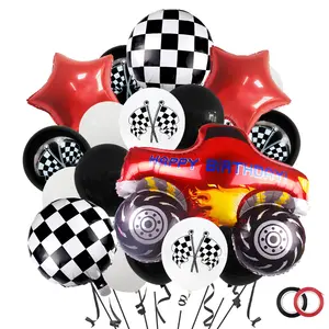 19pcs đua xe bóng bay Kit đỏ đen rô cờ cao su bóng bay Racing Đảng trang trí nguồn cung cấp