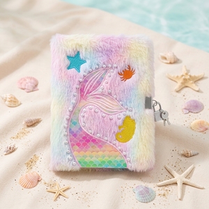 Carnet en peluche queue <span class=keywords><strong>de</strong></span> sirène A5, journal <span class=keywords><strong>secret</strong></span> moelleux avec serrure et clé, cadeau imprimé - Product Image 1