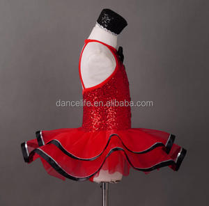 Costume da Ballo Rosso con Paillettes per Bambine, <span class=keywords><strong>Tutù</strong></span> per Spettacoli, Abito per Esibizioni di Capodanno - Product Image 2