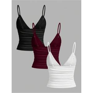 Camiseta Corta Personalizada para Mujer con Cuello en V Profundo y Tirantes Finos, Camisola de Verano, Top de Punto Transpirable 100% Poliéster - Product Image 2